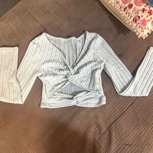 Gray Knotted Ribbed Women's Top